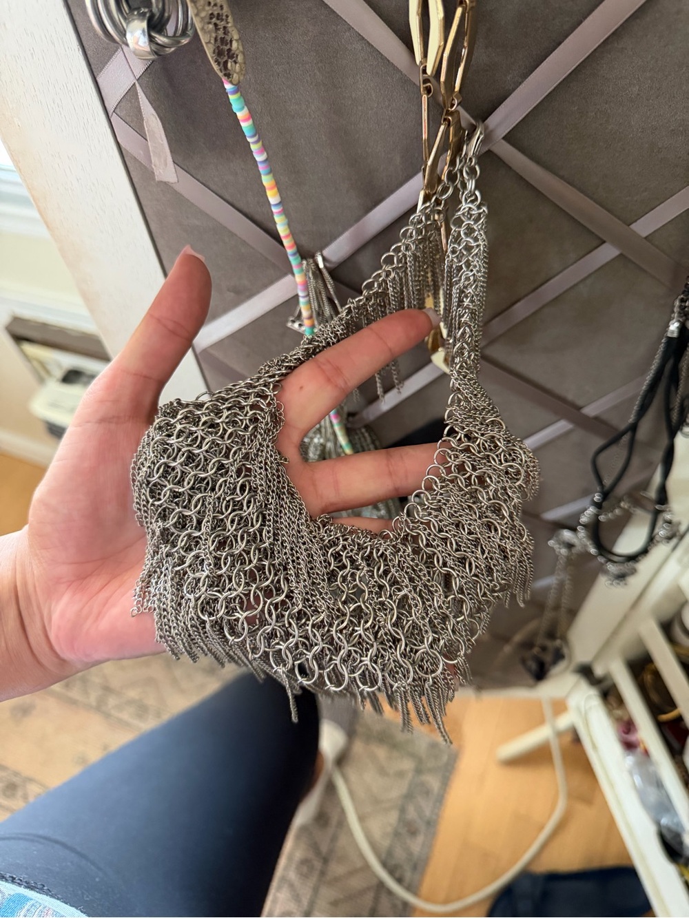 Silver Chain Fringe Evening Bag - Women Bags